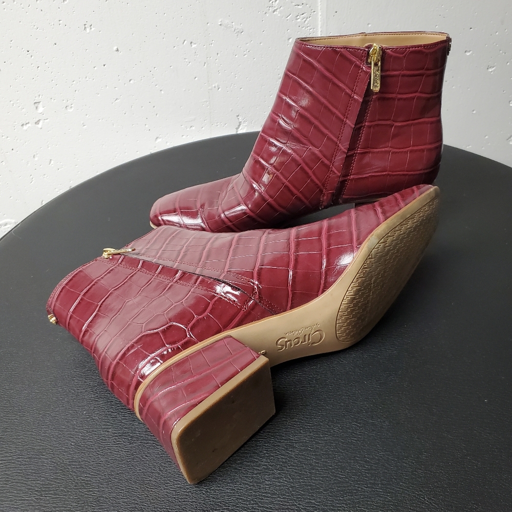Circus by Sam Edelman Burgundy Croc-Embossed Ankle Boots - Picture 4 of 8